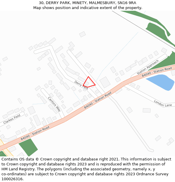 30, DERRY PARK, MINETY, MALMESBURY, SN16 9RA: Location map and indicative extent of plot