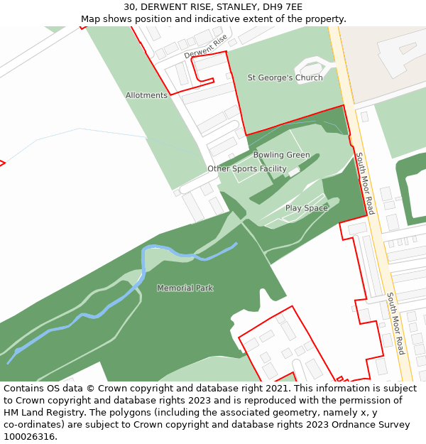 30, DERWENT RISE, STANLEY, DH9 7EE: Location map and indicative extent of plot