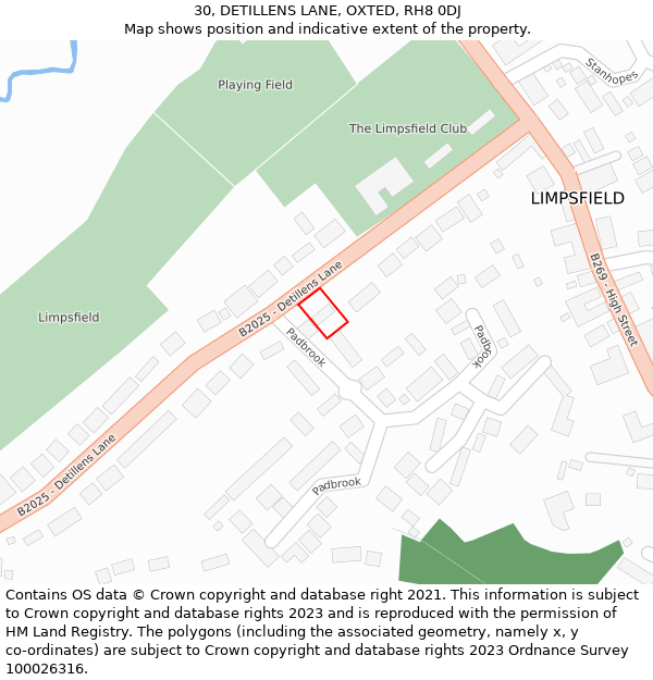 30, DETILLENS LANE, OXTED, RH8 0DJ: Location map and indicative extent of plot