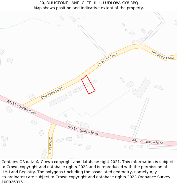 30, DHUSTONE LANE, CLEE HILL, LUDLOW, SY8 3PQ: Location map and indicative extent of plot