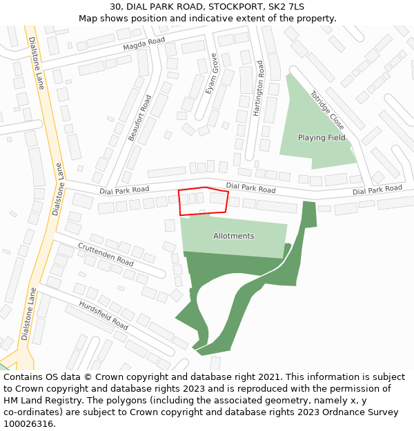 30, DIAL PARK ROAD, STOCKPORT, SK2 7LS: Location map and indicative extent of plot