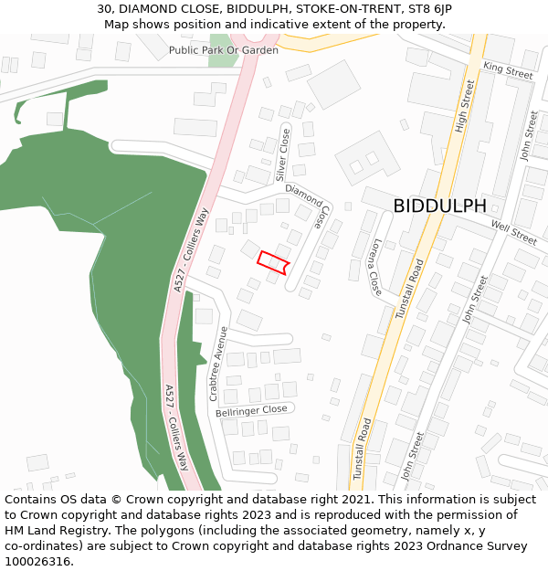 30, DIAMOND CLOSE, BIDDULPH, STOKE-ON-TRENT, ST8 6JP: Location map and indicative extent of plot