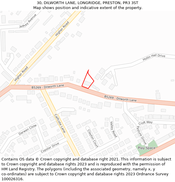 30, DILWORTH LANE, LONGRIDGE, PRESTON, PR3 3ST: Location map and indicative extent of plot