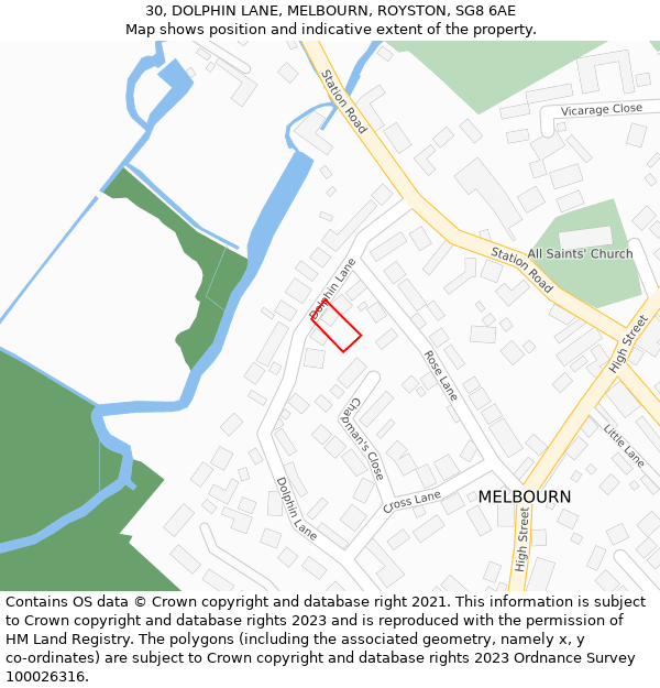 30, DOLPHIN LANE, MELBOURN, ROYSTON, SG8 6AE: Location map and indicative extent of plot