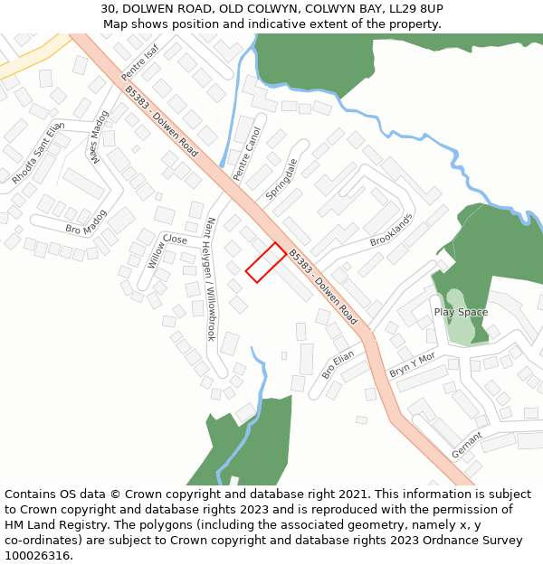 30, DOLWEN ROAD, OLD COLWYN, COLWYN BAY, LL29 8UP: Location map and indicative extent of plot