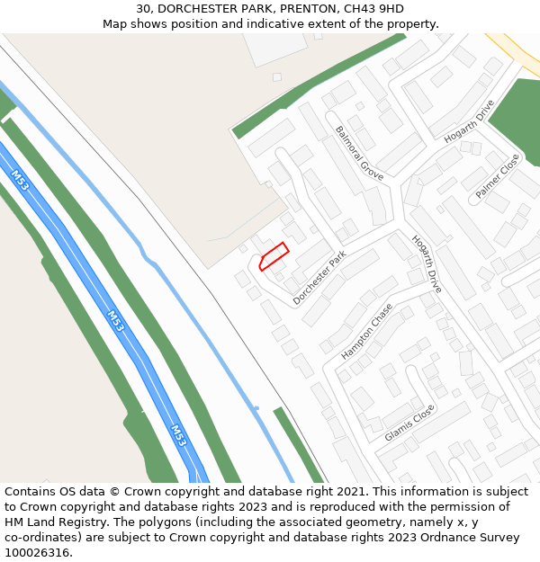 30, DORCHESTER PARK, PRENTON, CH43 9HD: Location map and indicative extent of plot