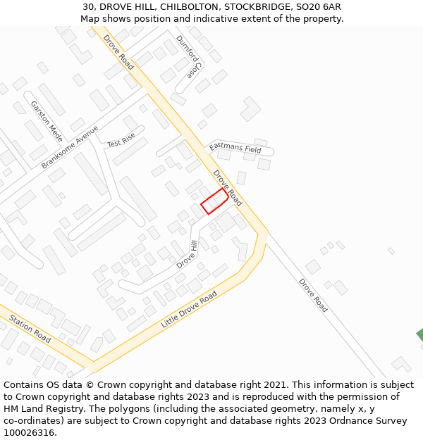 30, DROVE HILL, CHILBOLTON, STOCKBRIDGE, SO20 6AR: Location map and indicative extent of plot