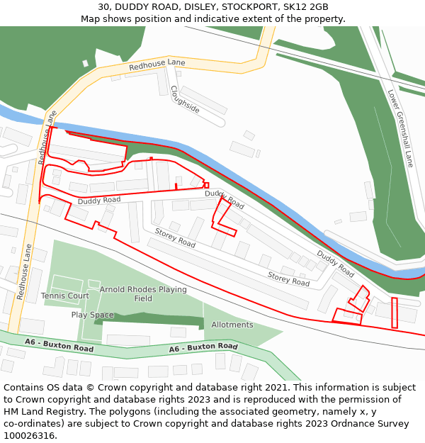 30, DUDDY ROAD, DISLEY, STOCKPORT, SK12 2GB: Location map and indicative extent of plot