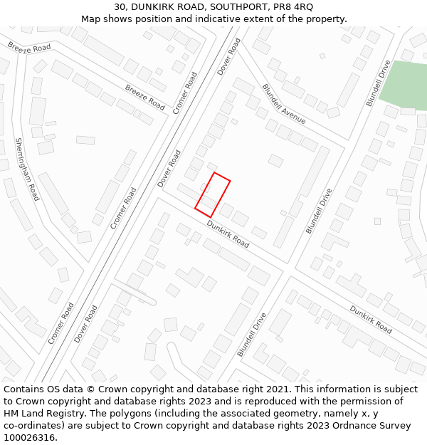 30, DUNKIRK ROAD, SOUTHPORT, PR8 4RQ: Location map and indicative extent of plot