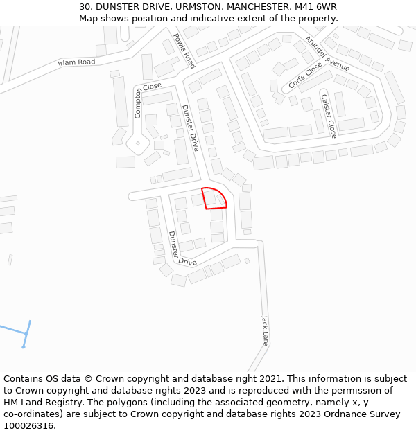 30, DUNSTER DRIVE, URMSTON, MANCHESTER, M41 6WR: Location map and indicative extent of plot