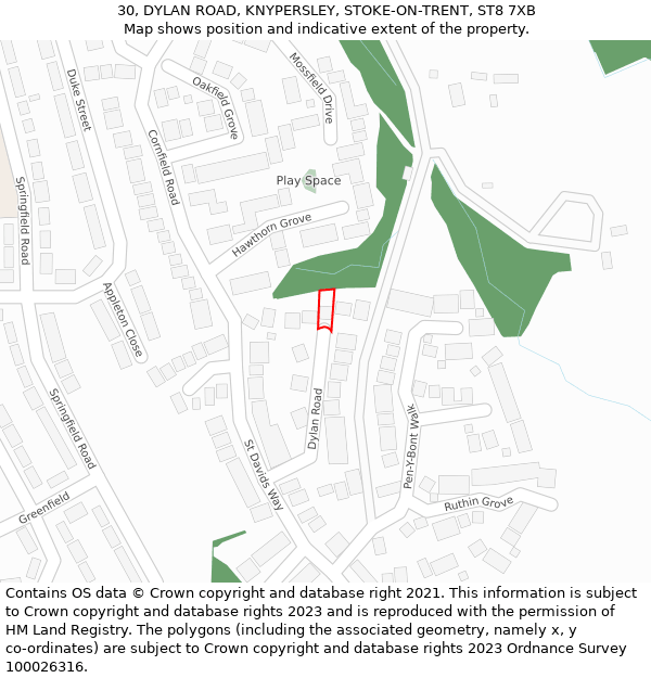 30, DYLAN ROAD, KNYPERSLEY, STOKE-ON-TRENT, ST8 7XB: Location map and indicative extent of plot