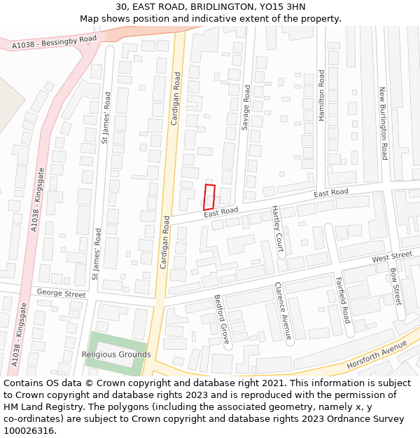 30, EAST ROAD, BRIDLINGTON, YO15 3HN: Location map and indicative extent of plot