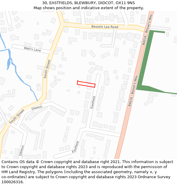 30, EASTFIELDS, BLEWBURY, DIDCOT, OX11 9NS: Location map and indicative extent of plot