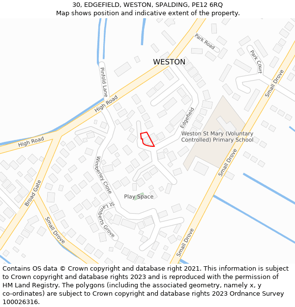 30, EDGEFIELD, WESTON, SPALDING, PE12 6RQ: Location map and indicative extent of plot