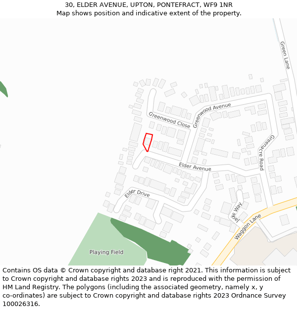 30, ELDER AVENUE, UPTON, PONTEFRACT, WF9 1NR: Location map and indicative extent of plot