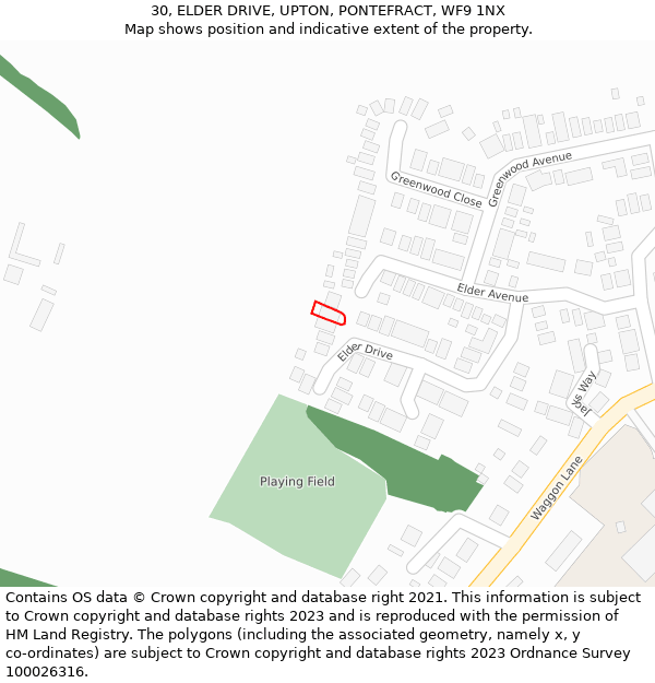 30, ELDER DRIVE, UPTON, PONTEFRACT, WF9 1NX: Location map and indicative extent of plot