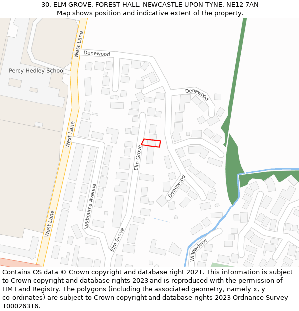 30, ELM GROVE, FOREST HALL, NEWCASTLE UPON TYNE, NE12 7AN: Location map and indicative extent of plot