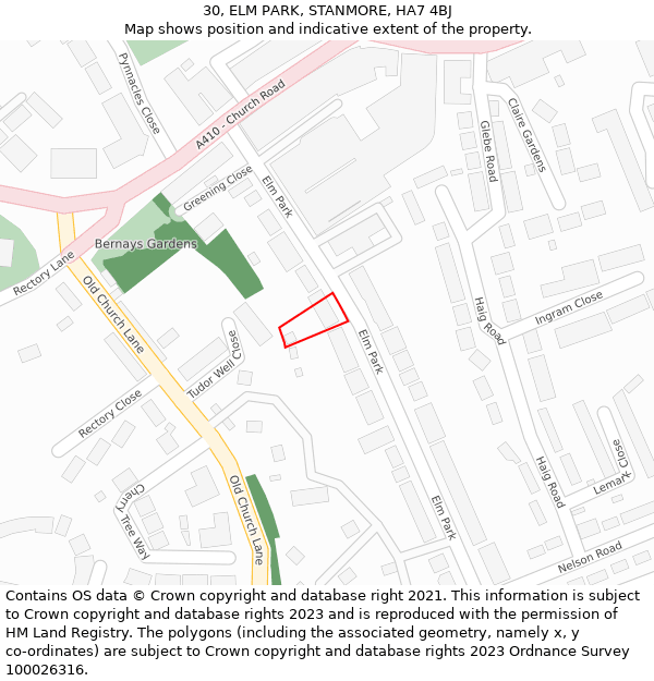 30, ELM PARK, STANMORE, HA7 4BJ: Location map and indicative extent of plot