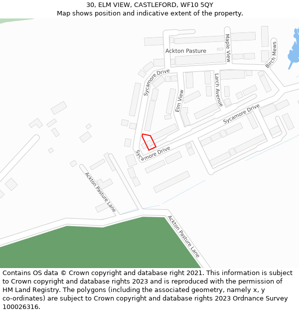 30, ELM VIEW, CASTLEFORD, WF10 5QY: Location map and indicative extent of plot