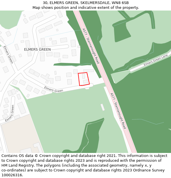 30, ELMERS GREEN, SKELMERSDALE, WN8 6SB: Location map and indicative extent of plot