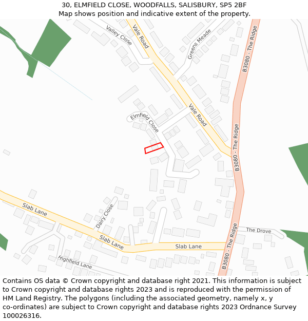 30, ELMFIELD CLOSE, WOODFALLS, SALISBURY, SP5 2BF: Location map and indicative extent of plot