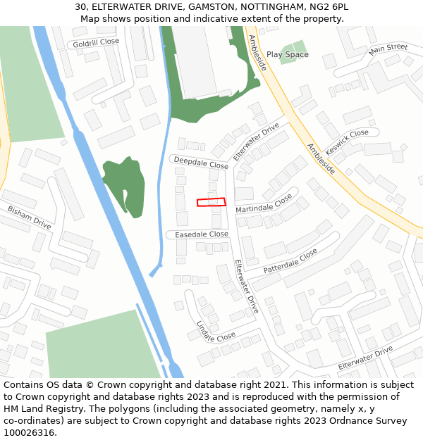 30, ELTERWATER DRIVE, GAMSTON, NOTTINGHAM, NG2 6PL: Location map and indicative extent of plot