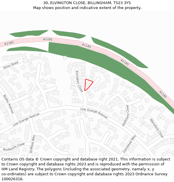 30, ELVINGTON CLOSE, BILLINGHAM, TS23 3YS: Location map and indicative extent of plot