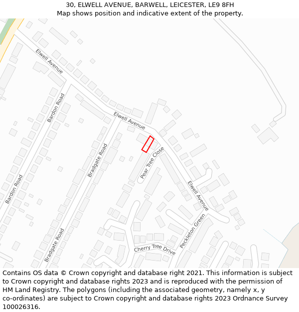 30, ELWELL AVENUE, BARWELL, LEICESTER, LE9 8FH: Location map and indicative extent of plot