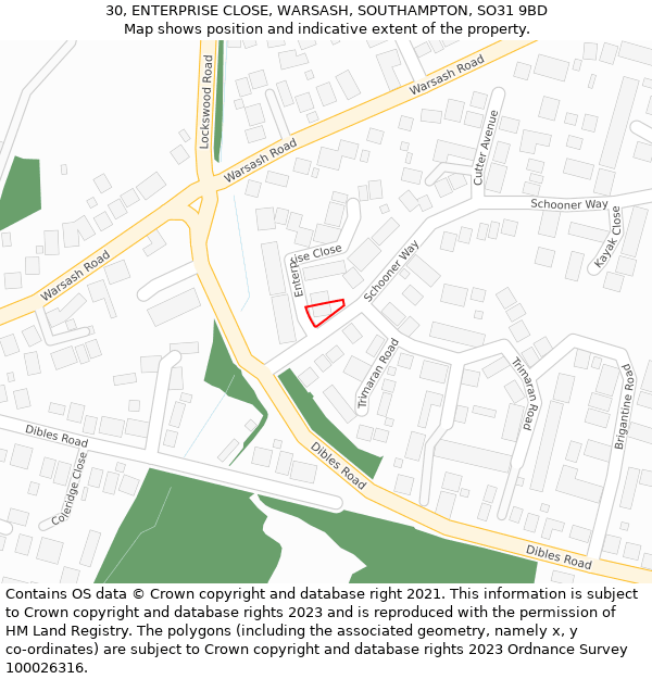 30, ENTERPRISE CLOSE, WARSASH, SOUTHAMPTON, SO31 9BD: Location map and indicative extent of plot