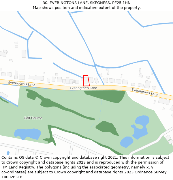 30, EVERINGTONS LANE, SKEGNESS, PE25 1HN: Location map and indicative extent of plot