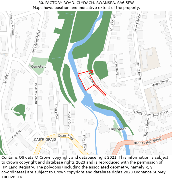 30, FACTORY ROAD, CLYDACH, SWANSEA, SA6 5EW: Location map and indicative extent of plot