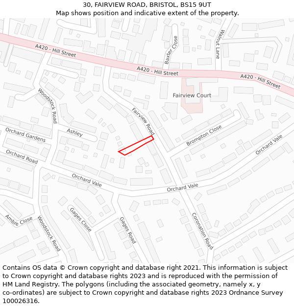 30, FAIRVIEW ROAD, BRISTOL, BS15 9UT: Location map and indicative extent of plot