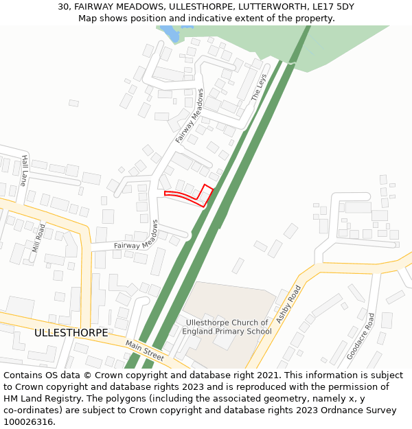 30, FAIRWAY MEADOWS, ULLESTHORPE, LUTTERWORTH, LE17 5DY: Location map and indicative extent of plot