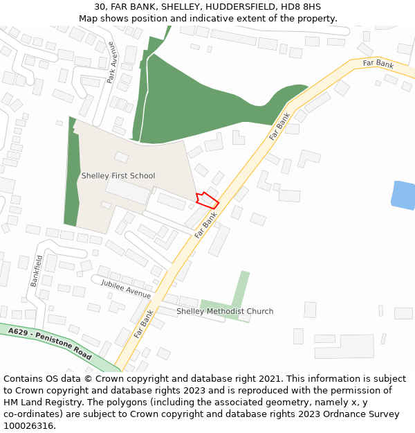 30, FAR BANK, SHELLEY, HUDDERSFIELD, HD8 8HS: Location map and indicative extent of plot
