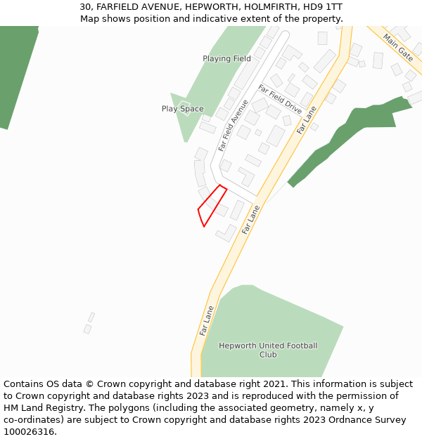 30, FARFIELD AVENUE, HEPWORTH, HOLMFIRTH, HD9 1TT: Location map and indicative extent of plot