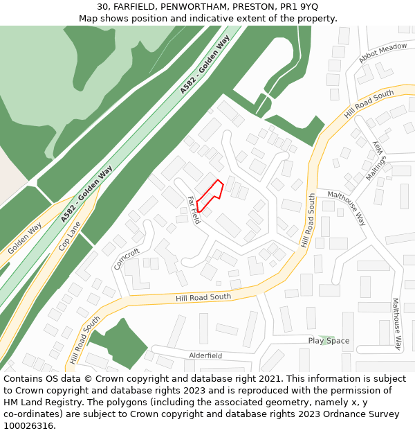 30, FARFIELD, PENWORTHAM, PRESTON, PR1 9YQ: Location map and indicative extent of plot
