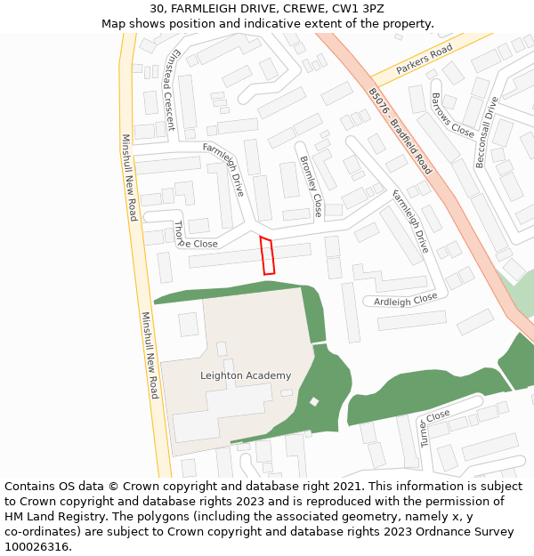 30, FARMLEIGH DRIVE, CREWE, CW1 3PZ: Location map and indicative extent of plot