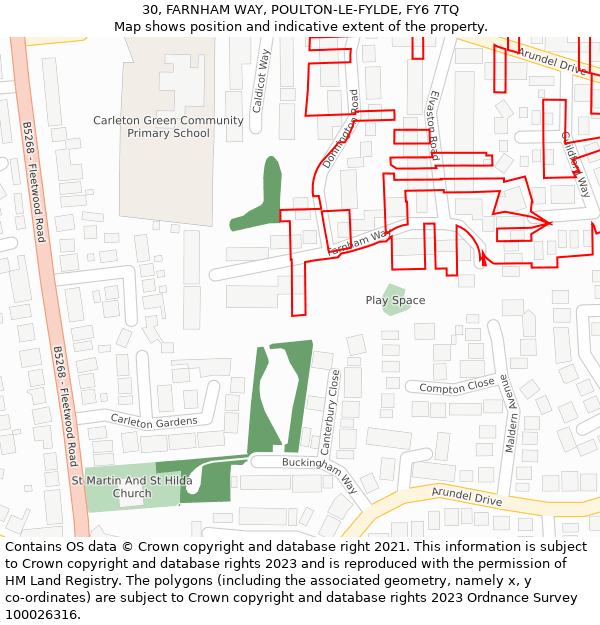 30, FARNHAM WAY, POULTON-LE-FYLDE, FY6 7TQ: Location map and indicative extent of plot