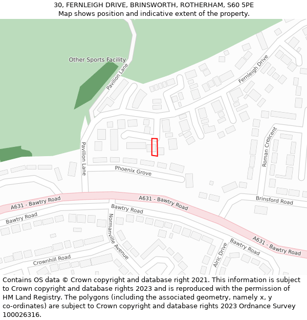 30, FERNLEIGH DRIVE, BRINSWORTH, ROTHERHAM, S60 5PE: Location map and indicative extent of plot