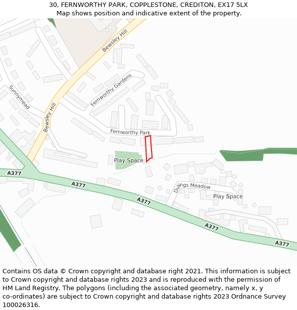 30, FERNWORTHY PARK, COPPLESTONE, CREDITON, EX17 5LX: Location map and indicative extent of plot