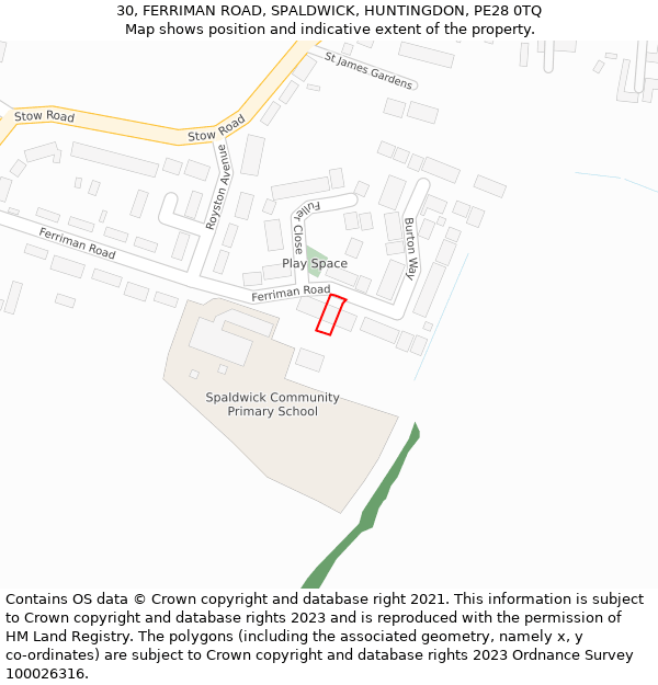 30, FERRIMAN ROAD, SPALDWICK, HUNTINGDON, PE28 0TQ: Location map and indicative extent of plot