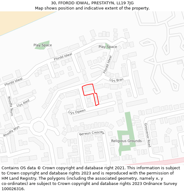 30, FFORDD IDWAL, PRESTATYN, LL19 7JG: Location map and indicative extent of plot