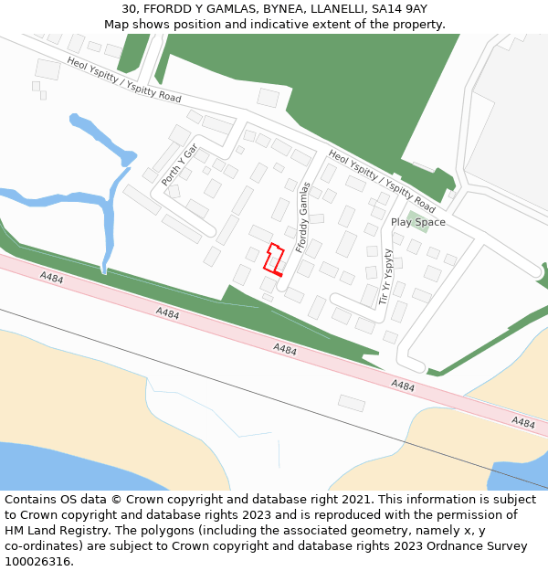 30, FFORDD Y GAMLAS, BYNEA, LLANELLI, SA14 9AY: Location map and indicative extent of plot