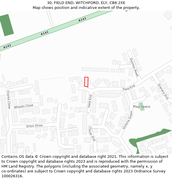 30, FIELD END, WITCHFORD, ELY, CB6 2XE: Location map and indicative extent of plot