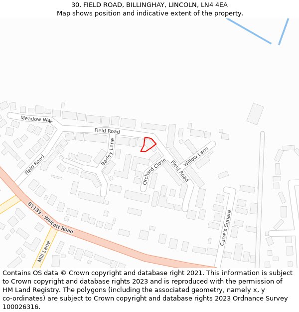 30, FIELD ROAD, BILLINGHAY, LINCOLN, LN4 4EA: Location map and indicative extent of plot