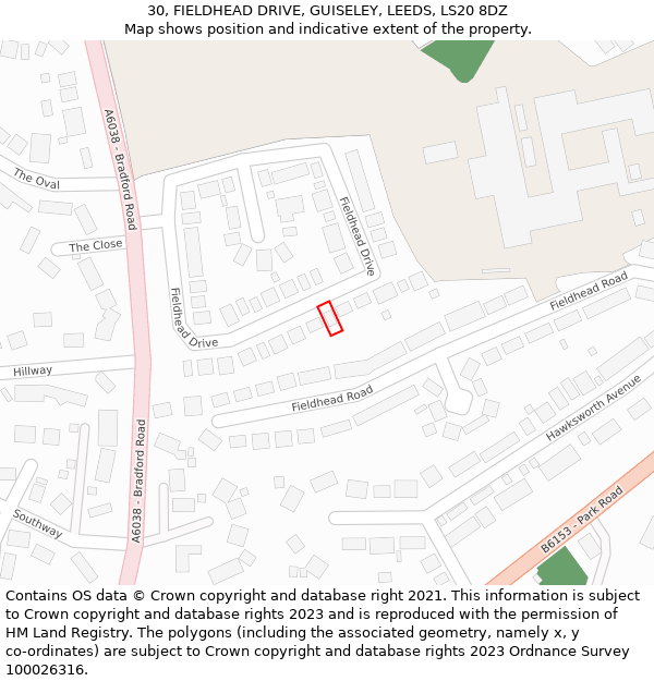 30, FIELDHEAD DRIVE, GUISELEY, LEEDS, LS20 8DZ: Location map and indicative extent of plot