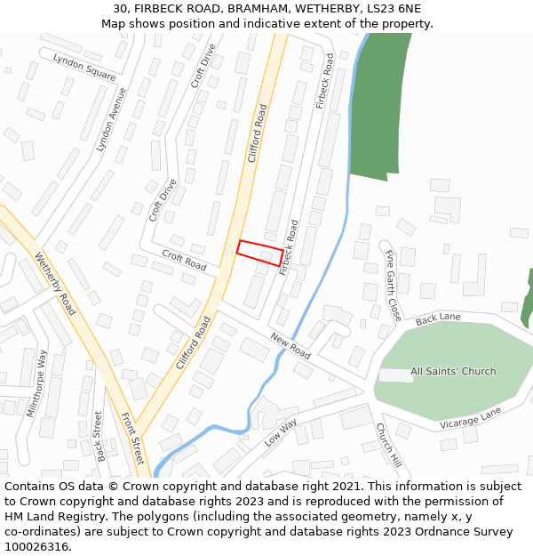 30, FIRBECK ROAD, BRAMHAM, WETHERBY, LS23 6NE: Location map and indicative extent of plot