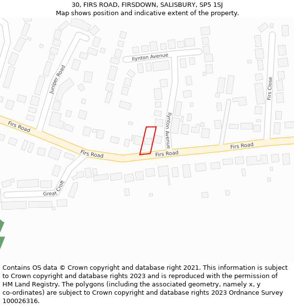 30, FIRS ROAD, FIRSDOWN, SALISBURY, SP5 1SJ: Location map and indicative extent of plot