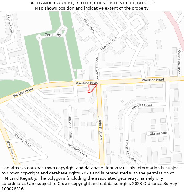 30, FLANDERS COURT, BIRTLEY, CHESTER LE STREET, DH3 1LD: Location map and indicative extent of plot