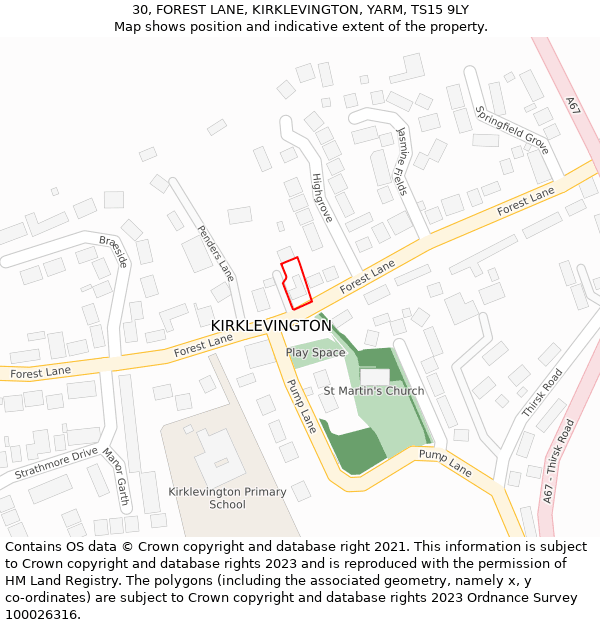 30, FOREST LANE, KIRKLEVINGTON, YARM, TS15 9LY: Location map and indicative extent of plot